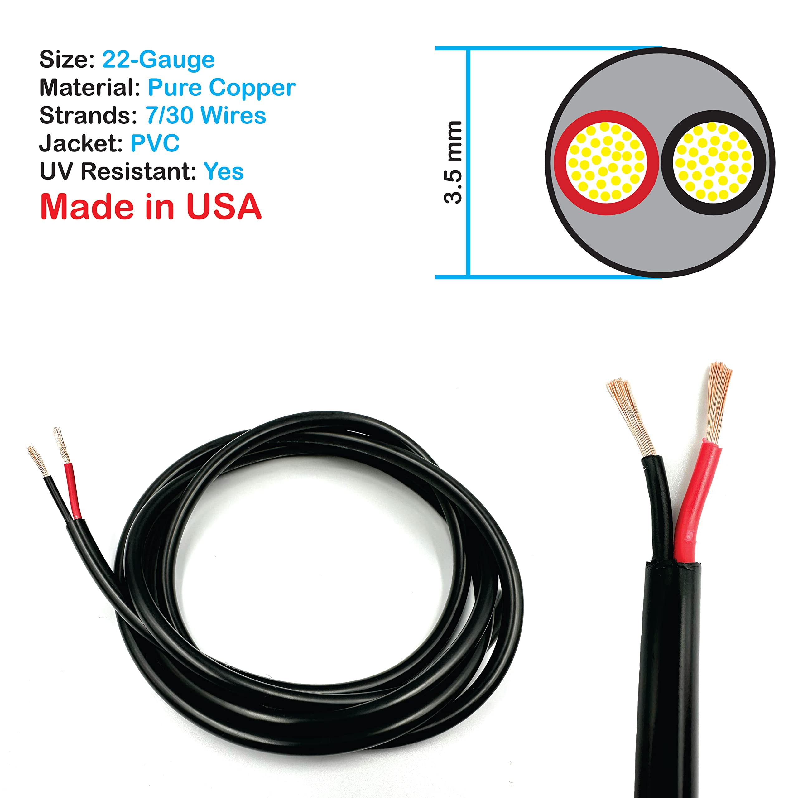 NATIONAL Wire&Cable - Premium Electrical Wire - 22 Gauge 2 Conductors - 100Ft - Made in USA