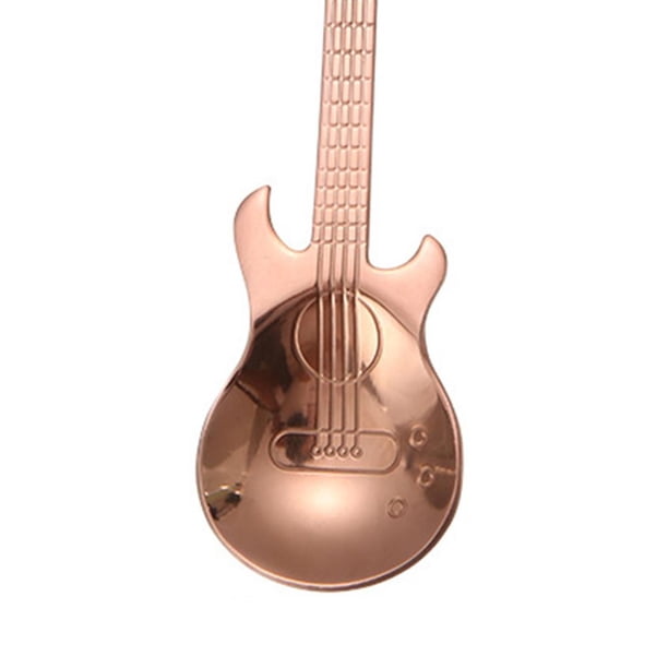 Cuchara de café con forma de guitarra de acero inoxidable cucharas agitadoras de té (oro rosa) JShteea Libre de BPA