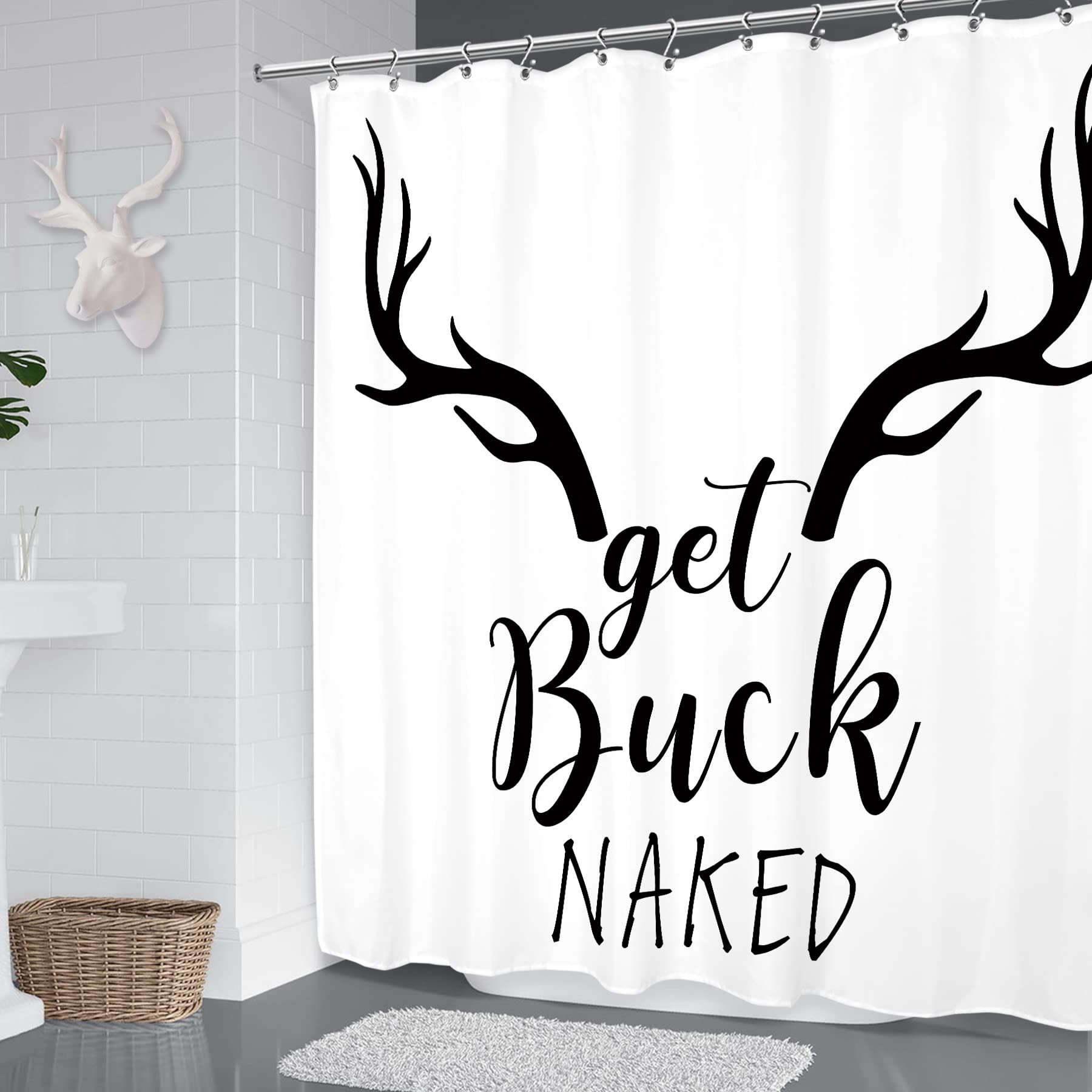 Antlers Shower Curtain Illustration of Deer Dressed Up Like Cool