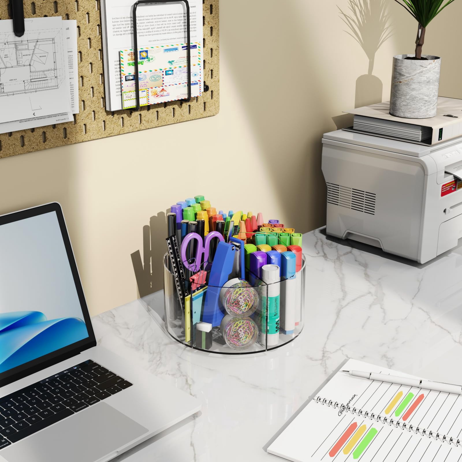 Pen Holder  2 Pack 360 Rotating Organizer With 6 Compartments Desk Office Storage For 800 Pens Markers Crayons And Art Supplies