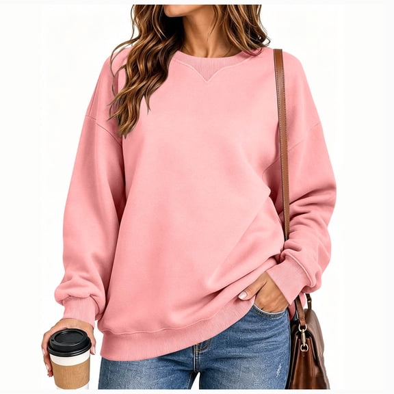 Horkkom Sweatshirt for Women Casual Fashion Solid Color Pullover Tops Oversized Long Sleeve Crew Neck Fall Winter Sweatshirt S