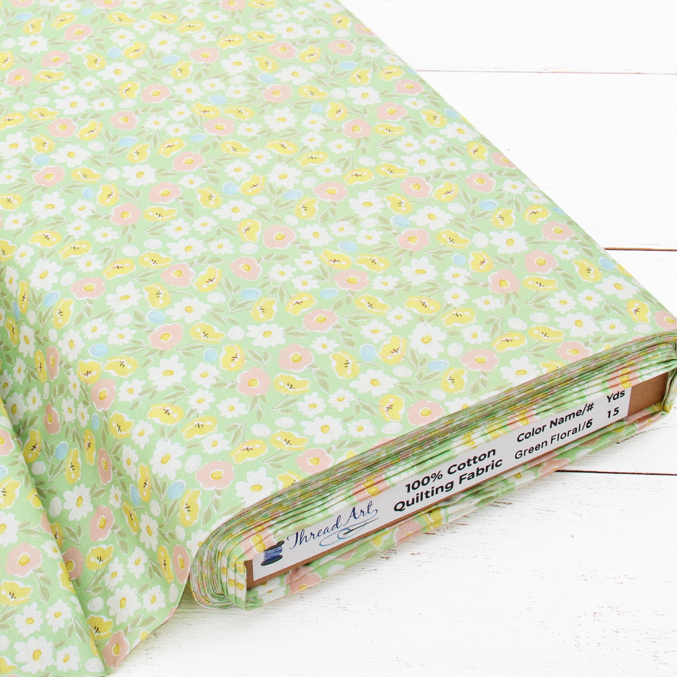 3 Yard Cut Threadart Premium Cotton Quilting Fabric Green Floral 6
