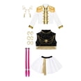 thumbnail image 3 of Halloween Gi"rl"s Costume - Popular Star Fancy Dress Set, White Gold Fringe Jacket Sequin Sleeveless Top and Tutu Skirt with Wig Braids Jewelry, Halloween Stage Role‑Play Costume for Night, Size:110, 3 of 9