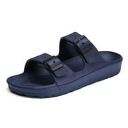 Men's Flat Sandals Comfort Footbed Adjustable Slides Double Buckle Slip on EVA Slippers