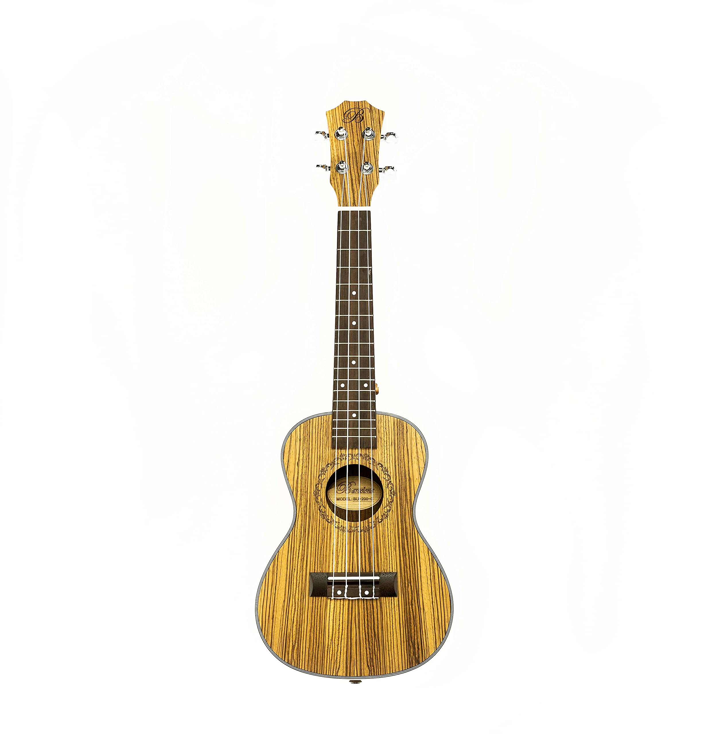 Barcelona Zebra Wood Concert Ukulele Bundle with Gig Bag, Tuner, Strap, Austin Bazaar Instructional DVD, and Polishing Cloth