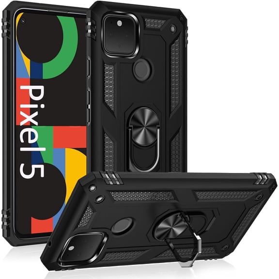 Phone Case for Google 5,Google Pixel 5 Case, Military Grade Protective Google Pixel 5 Cases Cover with Ring Car Mount Kickstand for Google Pixel 5 5G - Black