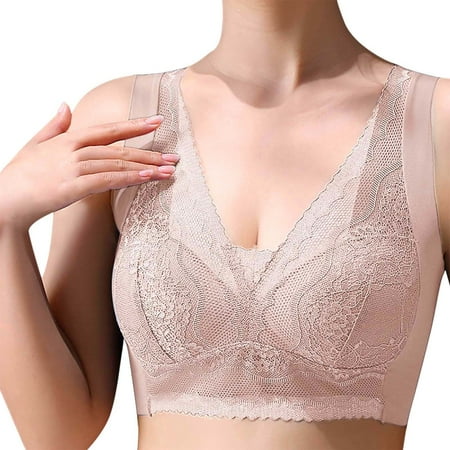 Lufly Bras for Women Lace Bralette Plus Size Vest Crop Wireless Lingerie Deep V Sexy Underwear Camisole Cute Bra on Clearance Beige XXL