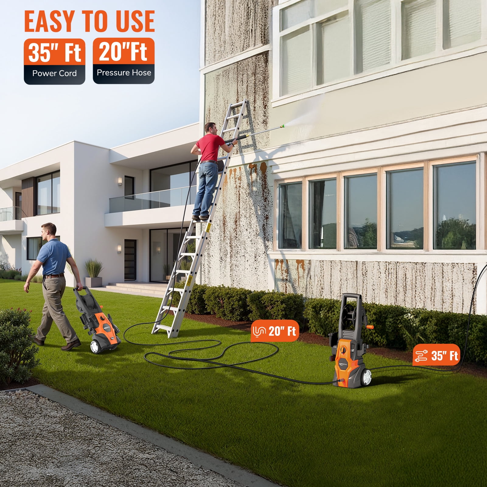 Keenstone Electric Pressure Washer, 4200PSI Max 3 GPM Power Washer with 35FT Power Cord 20FT Hose 5 Nozzles,Soap Cannon for Cars Patios