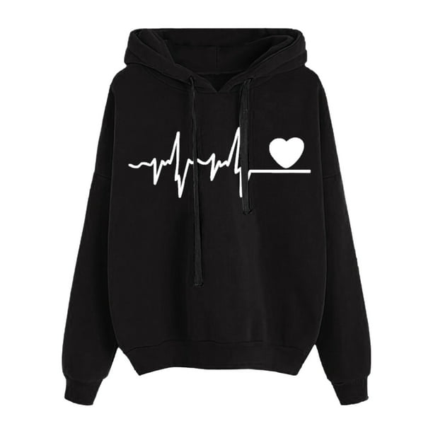 Gibobby Sudadera con Capucha para mujer Premium Love Print Slouchy Hoodie Sweatshirt Drawstring With Blouse Top Negro L Bodega Aurrera en linea