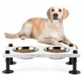 thumbnail image 2 of Elevated Dog Bowl with Double Stainless Steel Bowl and Waterproof Plate , Rustic Wooden Dog Dish Stand for Small and Medium Dogs and Cats. Off-White, 2 of 3