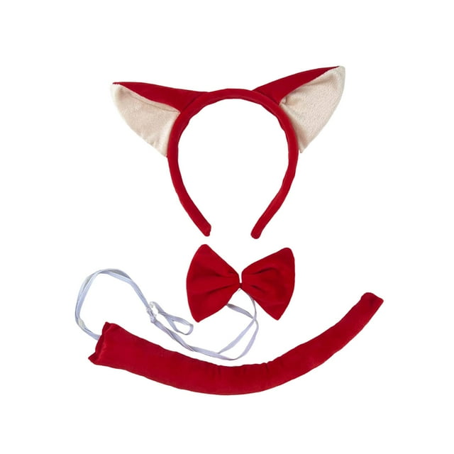 BELOVING Ensemble Oreilles et Queue Oreilles de Chat et Longue Queue pour Jeu de Rôle de Fête d'Anniversaire Rouge