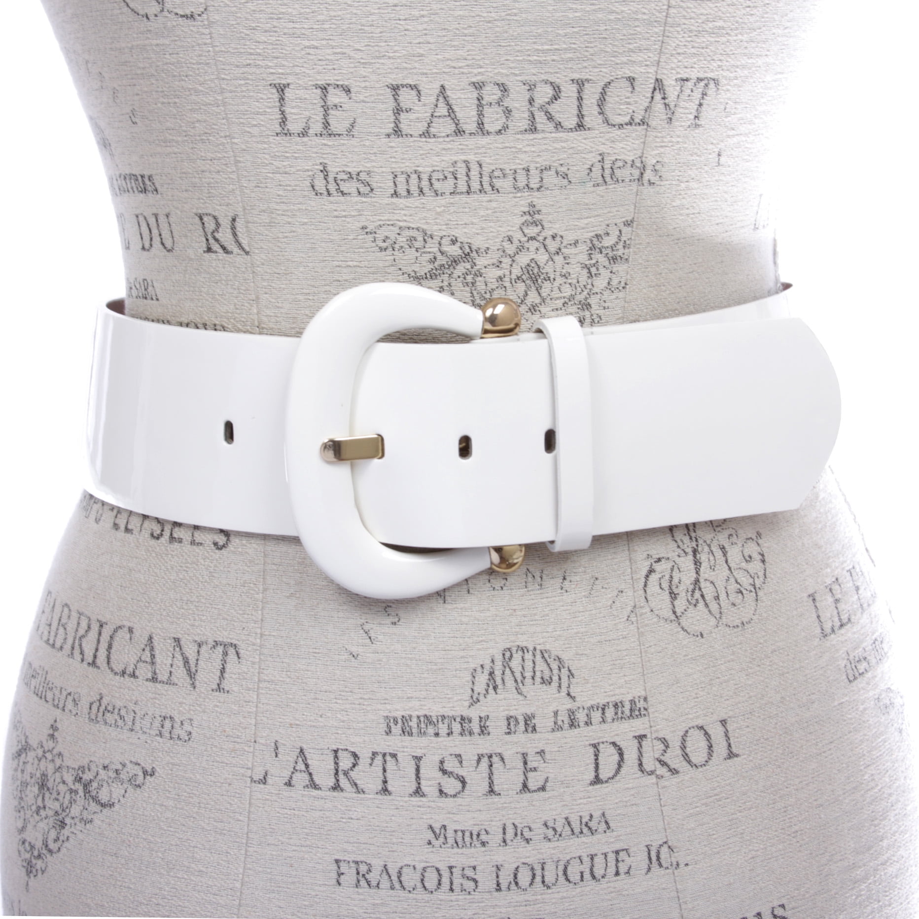 5395 Women\'s Wide High Waist Horseshoe Buckle Patent Leather Belt, White Maurice Patent Leather Belt - White – C&E Fashions main image 2
