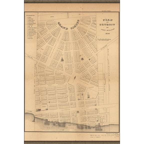 24"x36" Gallery Poster, map of Detroit, Michigan, 1831