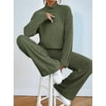 thumbnail image 4 of Women'S 2 Piece Fall Outfits Sets Travel Knit Pullover Tops and Wide Leg Pants Sweatsuit Lounge Sets  Green M, 4 of 5