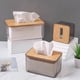 thumbnail image 1 of Caja de pañuelos transparente de PET de estilo nórdico, caja de almacenamiento de servilletas creativa para el hogar y la sala de estar, caja de pañuelos con cubierta de madera de bambú rojo de red, 1 of 5