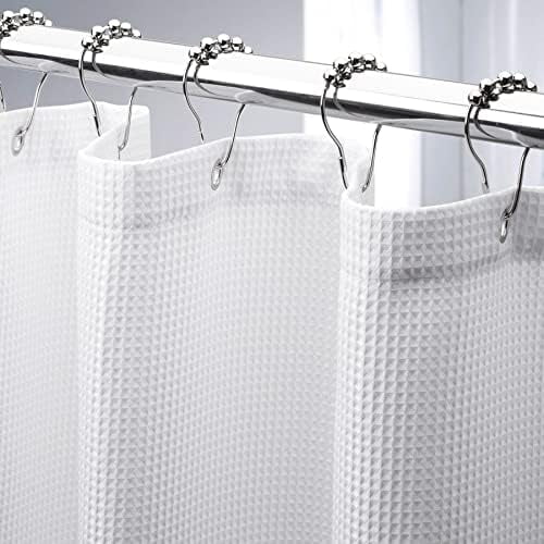 Extra Long Shower Curtain 96 Inches Long, Waffle Shower Curtain White Extra Long, Fabric Shower Curtains for Bathroom, Heavy Duty 240G Waffle Textured, 72x96 Inches