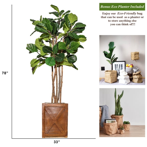 Vintage Home Artificial Faux Fig Tree 70" Large Fake Plant Real Touch for Indoor Home and Office Accent Décor with Stylish Fiberstone Planter