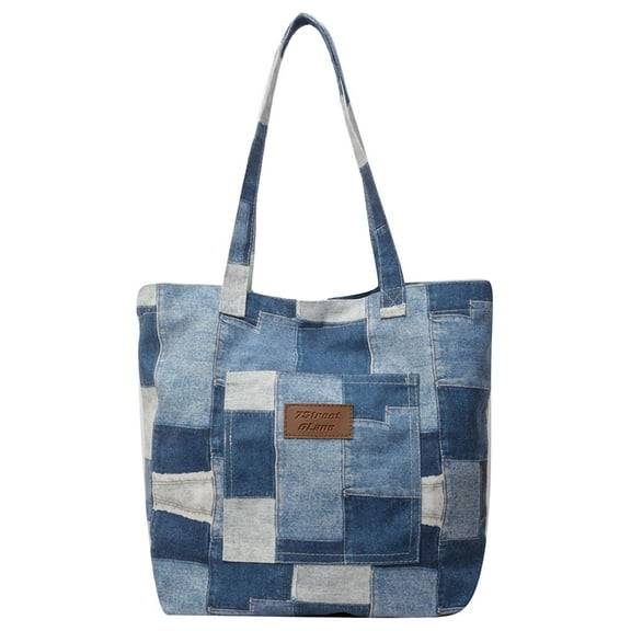 Yucurem Handbag Large Purse Women Denim Tote Bag with Interior Pocket Shoulder Bag for Travel (Light Blue)