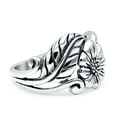 thumbnail image 2 of 13mm Sunflower Sunshine Flower & Leaves Band Solid 925 Sterling Silver Ring Size 7, 2 of 5