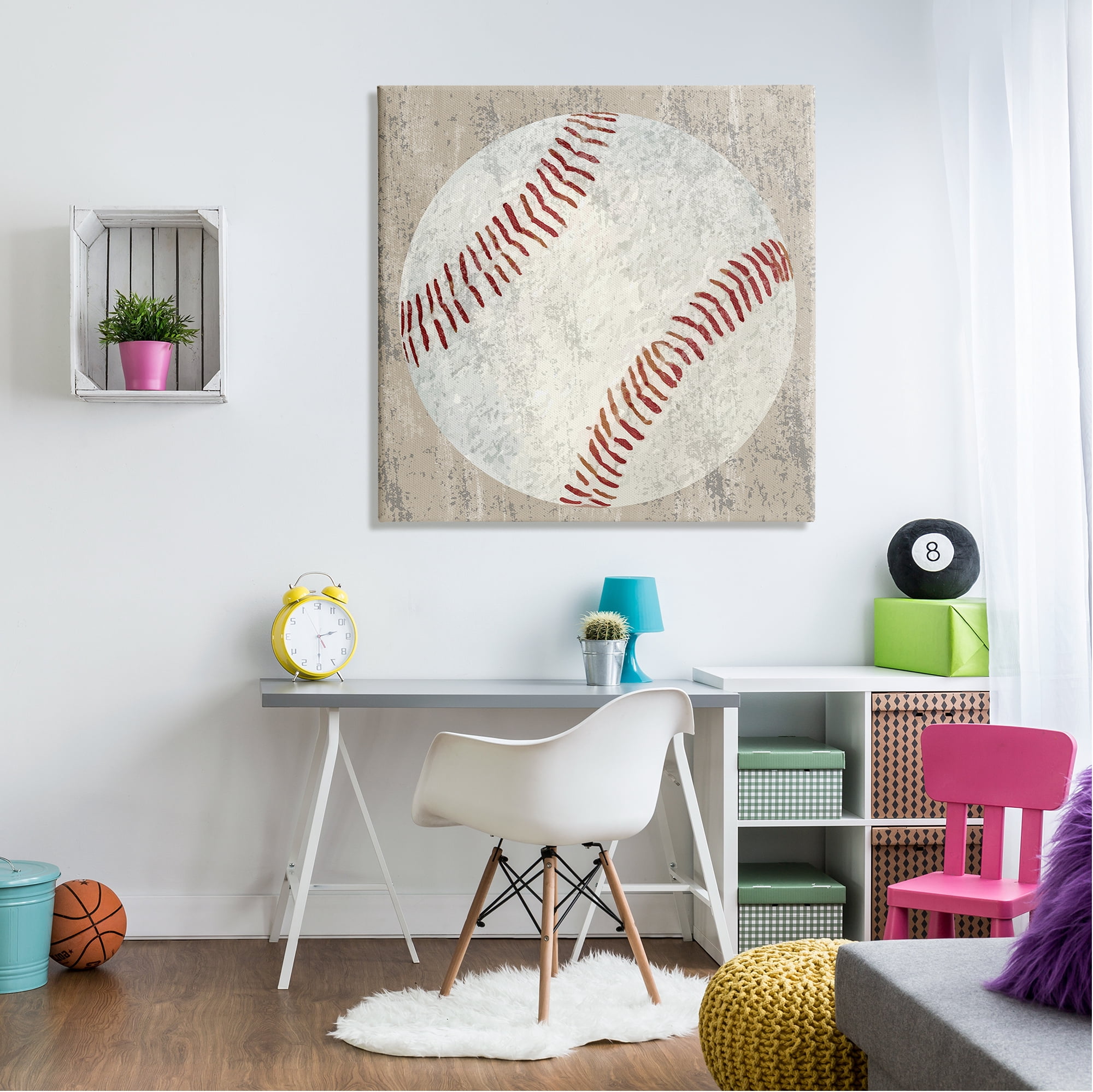 Stupell Industries Rustic Sports Baseball Abstract Painting Gallery Wrapped Canvas Art Print Wall Art, 36 x 36