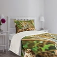 thumbnail image 3 of Ambesonne Zoo Quilted Bedspread Set 2 Pcs, Jaguar on Wood Wild Feline, Twin Size, Green Yellow Brown, 3 of 5