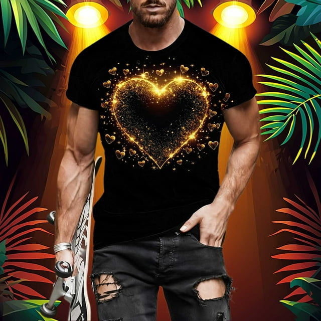 Ceisia Men Casual Round Neck Printing Pullover Fitness Gift Sports Short Sleeve T-Shirt - Valentine's Day Casual Tops