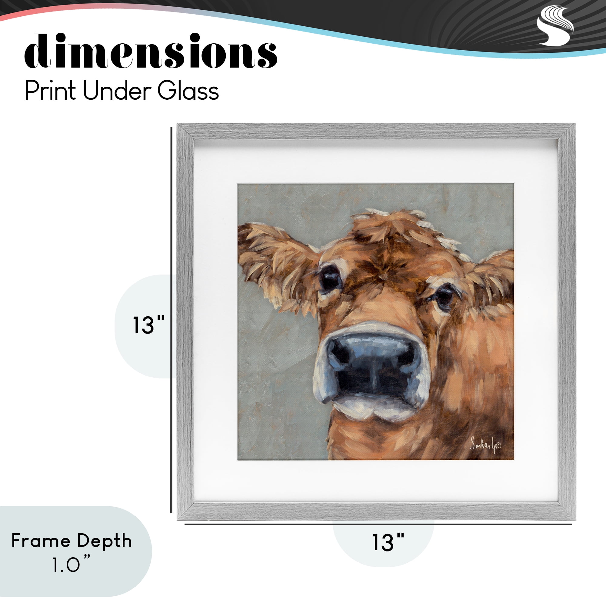 Stupell Industries Freckles The Cow Portrait Gray Framed Print Under Glass, design by Sara G. Designs