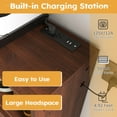 thumbnail image 3 of Folding Dining Table with Charging Station, Farmhouse Kitchen Extendable Table with Wall-Mounted Storage, Space Saving Drop Leaf Tables for Small Apartments, Walnut, 3 of 8