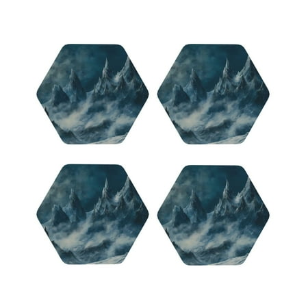 

Yiaed Mysterious Moonlit Mountains Print Leather Coasters for Drinks - Cup Coasters Coffee Table Kitchen Table Bar Home & Office Gifts Handmade Drink Coasters-Hexagon