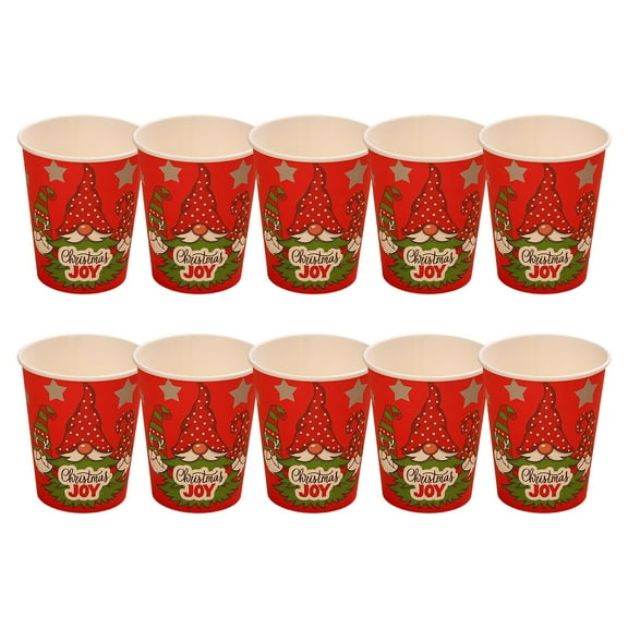 Taotanxi Christmas 10 Pcs Paper Cup with Holiday Design, 9 oz Xmas Disposable Dinnerware Cups Party Supplies for Hot and Cold Beverages