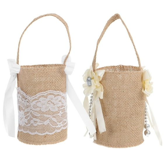 Meijiashe Burlap Wedding Flower & Boys Basket - White Rustic Flower Girl Basket