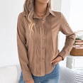 thumbnail image 2 of Ltctricy Women's Button down Shirts Long Sleeve Collared Curved Hem Pleated Business Casual Work Tops Trendy Office Shirts(Khaki,X-Large), 2 of 7