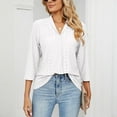 thumbnail image 5 of Besolor Womens 3/4 Sleeve Tunic Tops Elegant Lapel V Neck Eyelet Summer Shirts Casual Loose Going out Blouse, 5 of 8