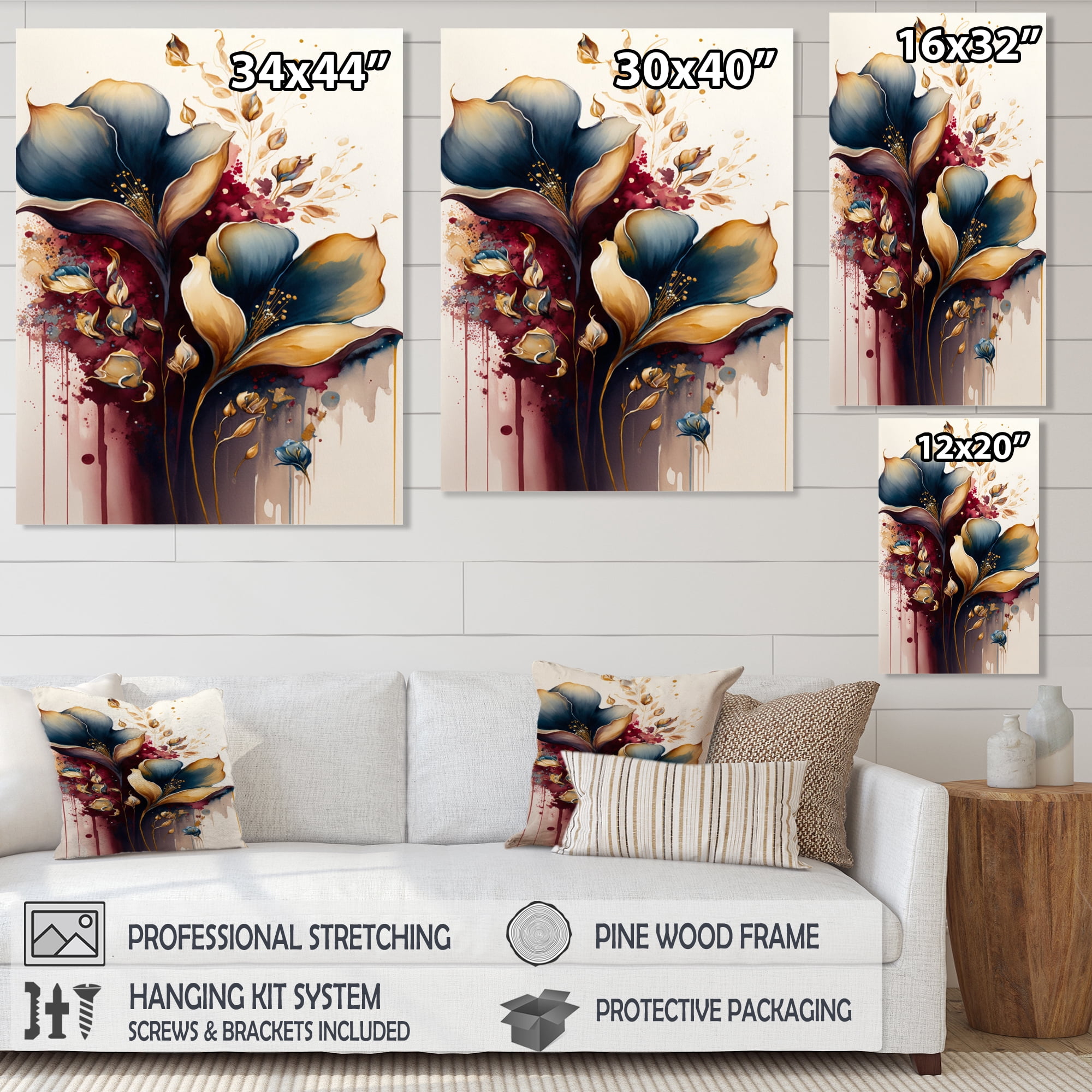 Designart Blue And Burgundy Cally Lily Bouquet II Canvas Wall Art