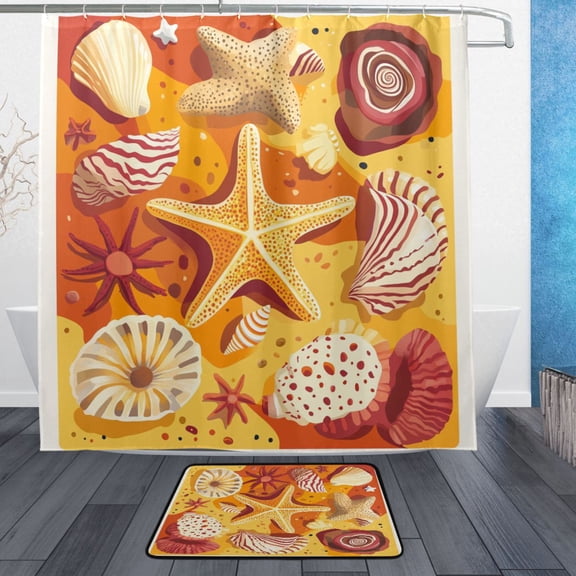 BZSMCE Shower Curtain and Bath Accessory Set,Midjourney_ffyy4_seashells_starfish_and_sea_anemones_on_the_beach_in_an_or_102c4e76-2b28-4db6-9651-4 Pattern