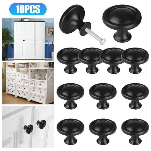WIFKLSIIPG 10 PCS Kitchen Cabinet Knobs Round Mushroom Drawer Handles Cabinet Hardware Round Knobs with Screws Elegant Black Finish for Bathroom Cabinets Dresser Home Decor(Black)
