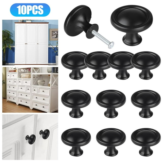 10 Pcs Boutons d'Armoire de Cuisine Poignées Rondes Matériel d'Armoire Boutons Ronds avec Vis Finition Noire Élégante pour Armoires de Salle de Bain Commode Maison Clips Z Usage Intensif