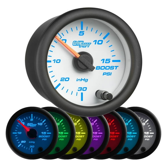 GlowShift | White 7 Color Series 15 PSI Boost Vacuum Gauge for Cars and Trucks