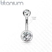 14GA Solid Grade 23 Titanium Double Gem Ball Navel Belly Button Ring (Various Colors & Sizes)