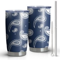 20oz Tumblers Blue Pioneer Flower and Paisley Pattern Stainless Steel Vacuum Insulated Double Wall Travel Tumbler Cups Mug with Lid and Straw,Cleaning Brush for Cold & Hot Drinks