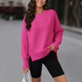 thumbnail image 4 of Crewneck Sweatshirts for Women 2025 Fall Winter Long Sleeve Side Slit Plain Sweatshirt Pullover Tops, 4 of 5