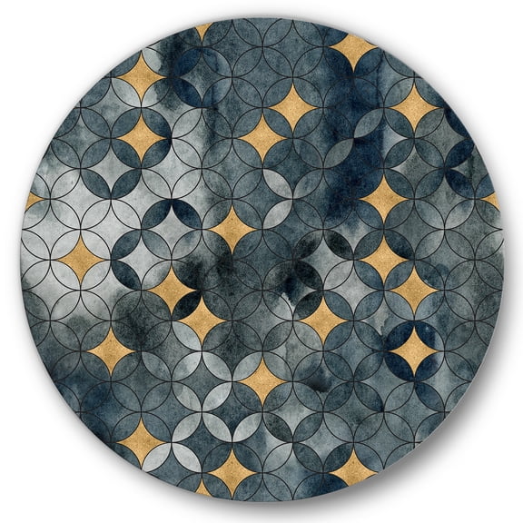 Designart 'Geometry Golden Stars With Intersecting Circles' Modern Circle Metal Wall Art 36x36 - Disc of 36