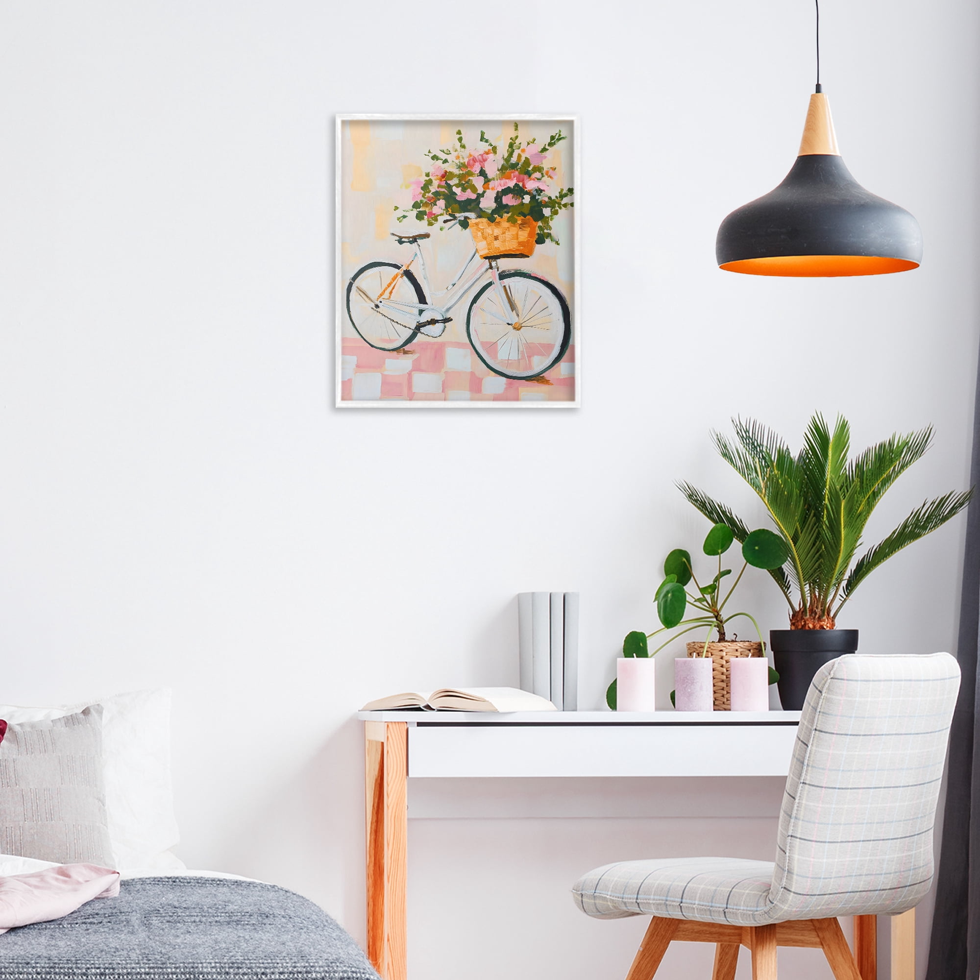 Stupell Industries Blooming Bicycle Basket White Framed Giclee Art, design by The Prints Vibe