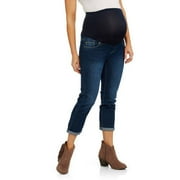 Maternity Over Belly Cotton Denim 5 Pocket Wide Roll Cuff Capri Back Pocket Embellished