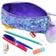 thumbnail image 3 of Bolsa de papelería de unicornio con purpurina, estuche escolar con purpurina de unicornio, bolso cosmético con cremallera de borla, bolsa de papelería de unicornio de gran capacidad, organizador de bolígrafos para oficina Rojo Verde, 3 of 5