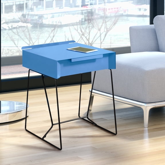 24/7 Shop At Home Kruzt Contemporary Metal 1-Drawer End Table in Blue