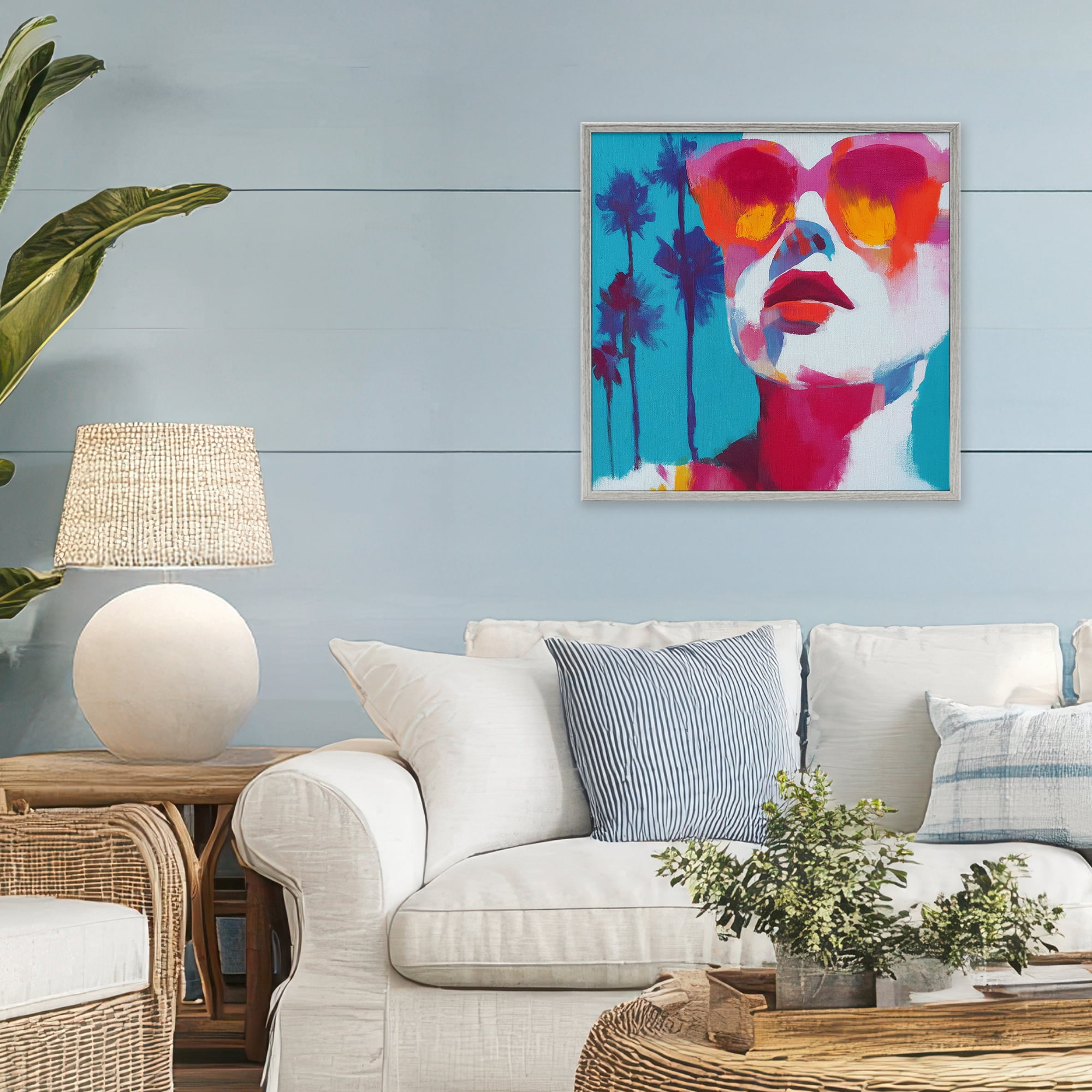 Stupell Industries Expressive Palm Tree Gaze Gray Framed Giclee Art, design by Chromatic Storm Studio