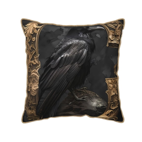 Xecao Gothic Raven Portrait Print Soft Velvet Decorative Throw Pillow Covers, Square Cushion Cases for Bed, Sofa, Living Room, Car, and Indoor Outdoor Use-16"x16"