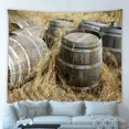 thumbnail image 3 of Tapiz de bodega vintage con barril de roble antiguo, fondo de pared de ladrillo de granja campestre, colgante de pared para sala de estar, dormitorio, decoración del hogar, 3 of 5