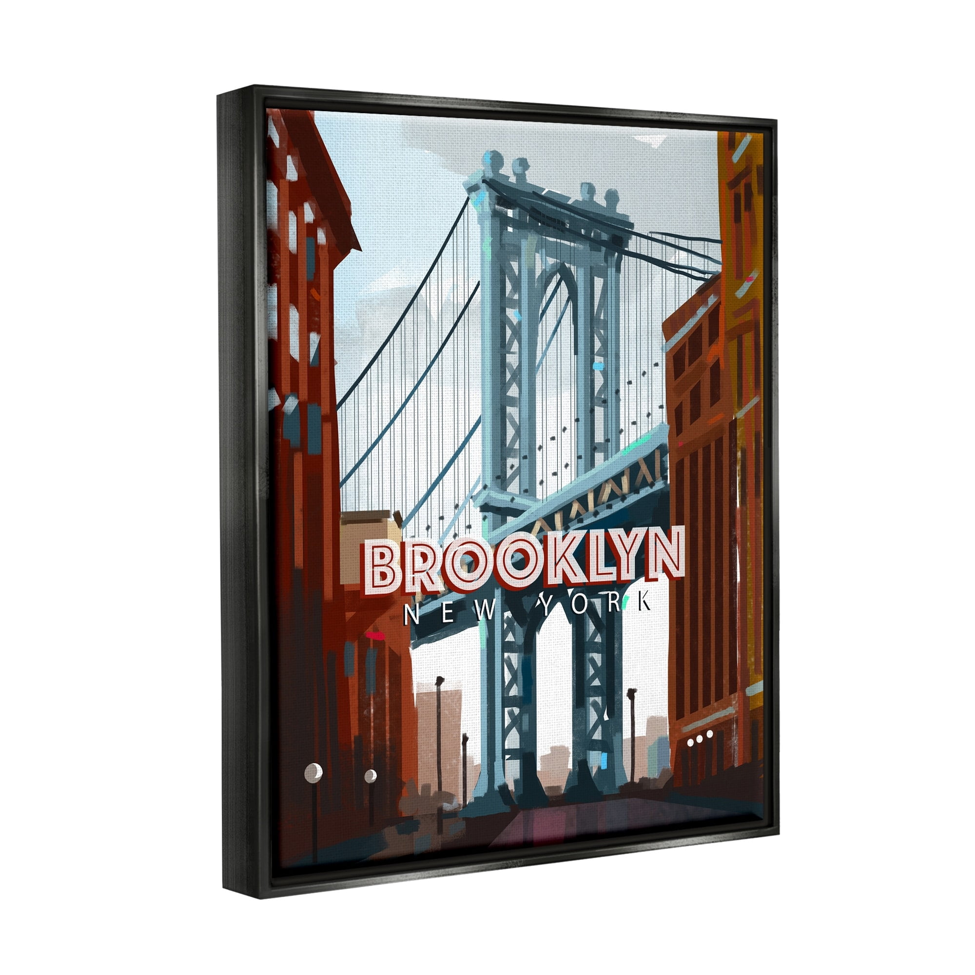 Stupell Industries Layered Brooklyn Bridge Architecture Urban Scenery Travel Graphic Art Metallic Gold Floating Framed Canvas Print Wall Art, Design by David Owens Illustration